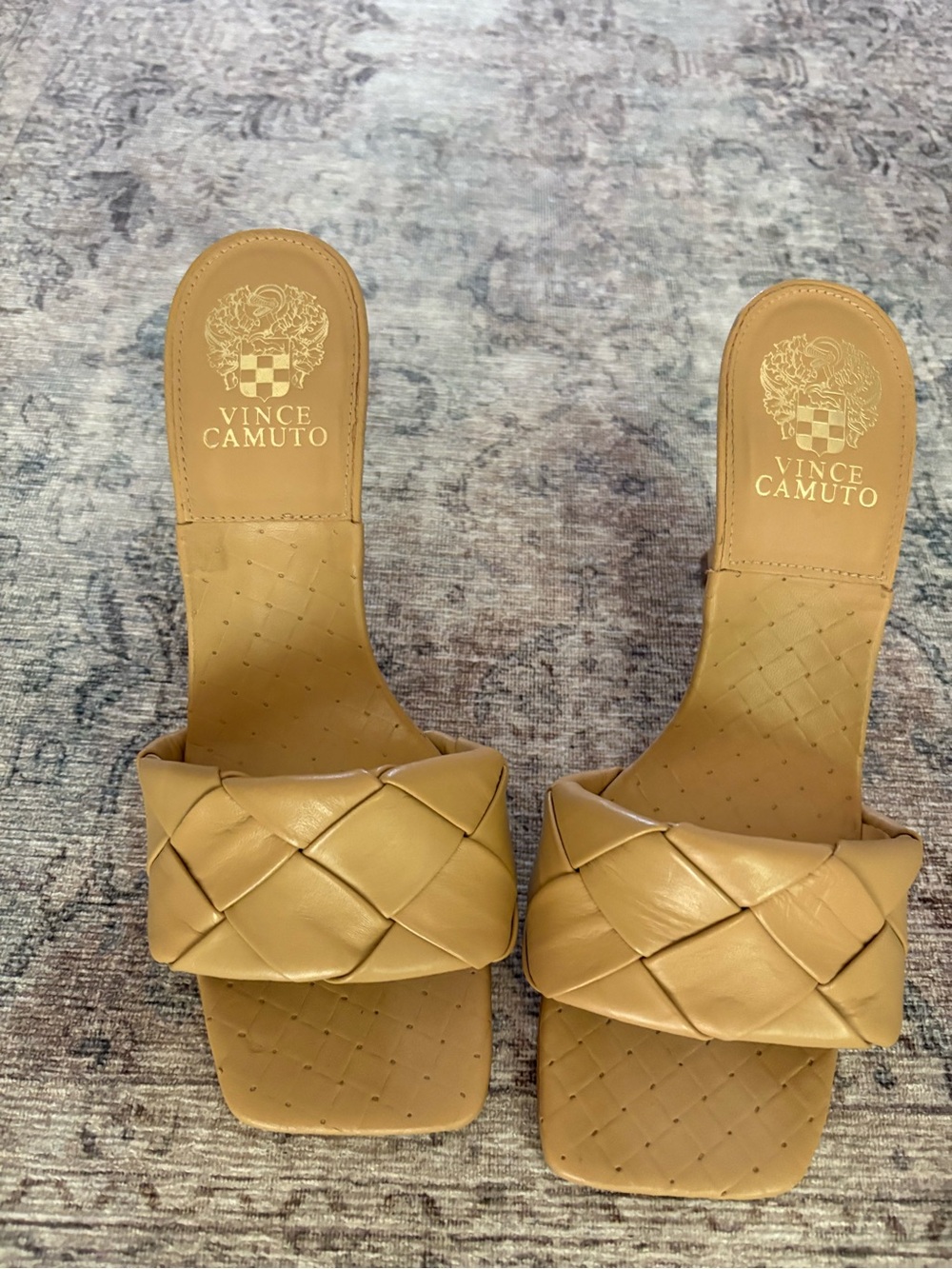 Vince Camuto Woven Leather Slide Sandals in Tan